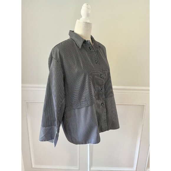 Piazza Sempione Striped Button-Down Shirt Black & White Cotton Size 40 US 10 - Picture 6 of 7